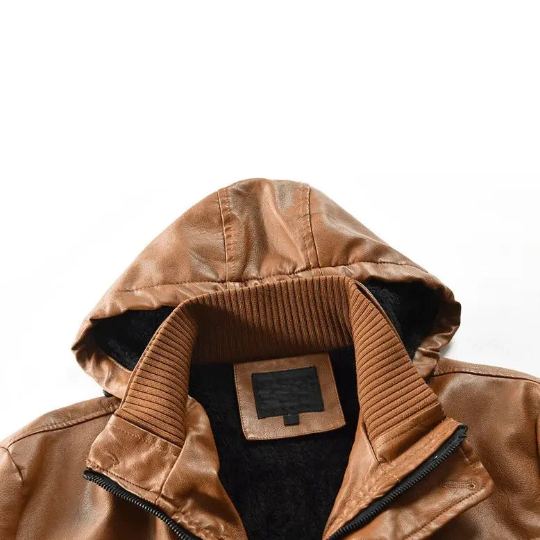 Jaqueta Longa de Couro com Capuz Masculina Romenzi RZ152